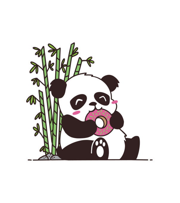 Fánk evő cuki panda minta fehér pólón