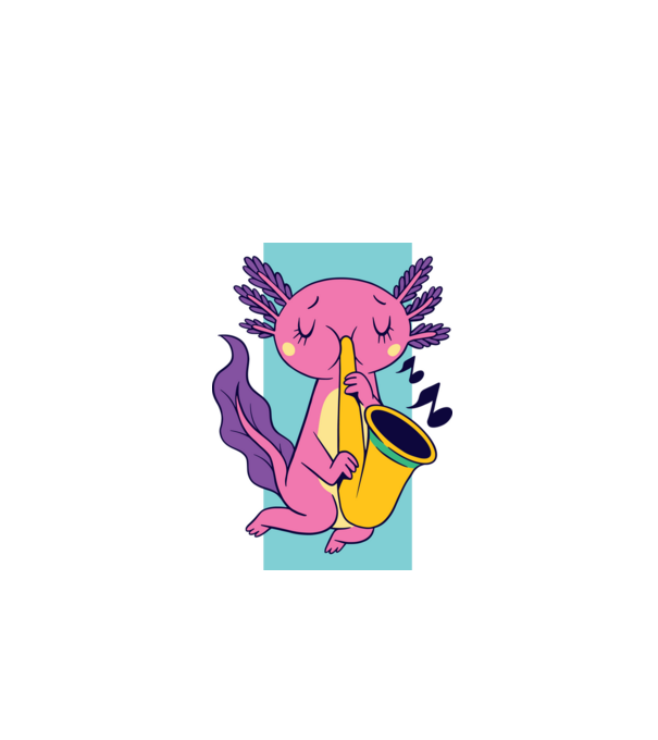Szaxofonozó axolotl  minta fekete pólón