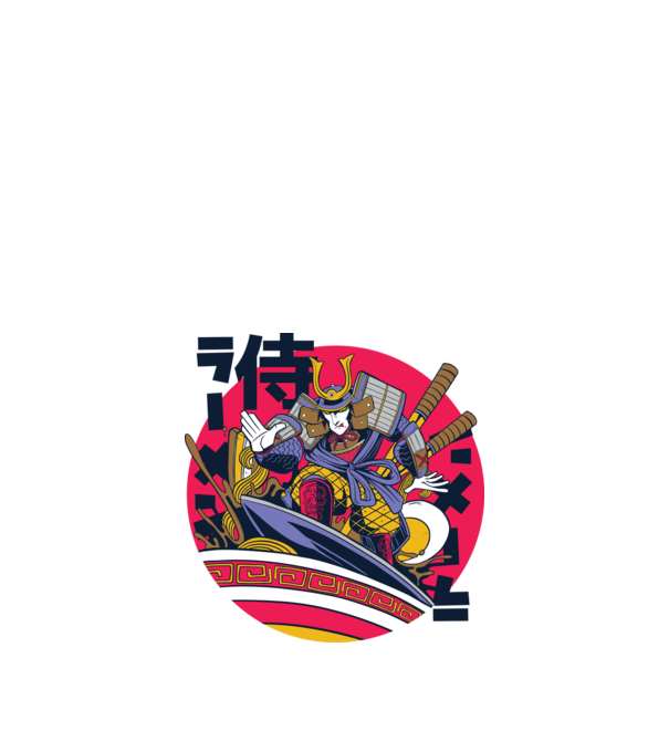 Samurai Ramen Surf minta királykék pólón