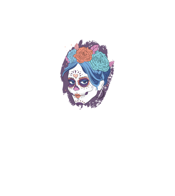 Dia de Los Muertos - Koponya virágokkal minta sötétkék pólón