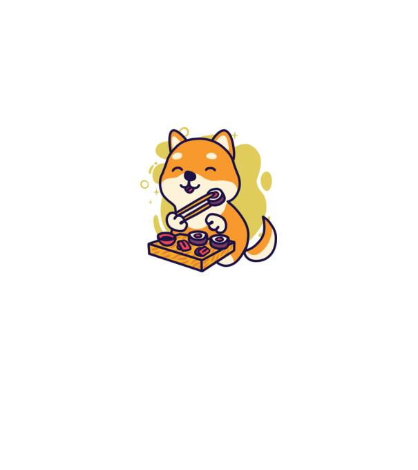 Shiba inu Sushival minta királykék pólón