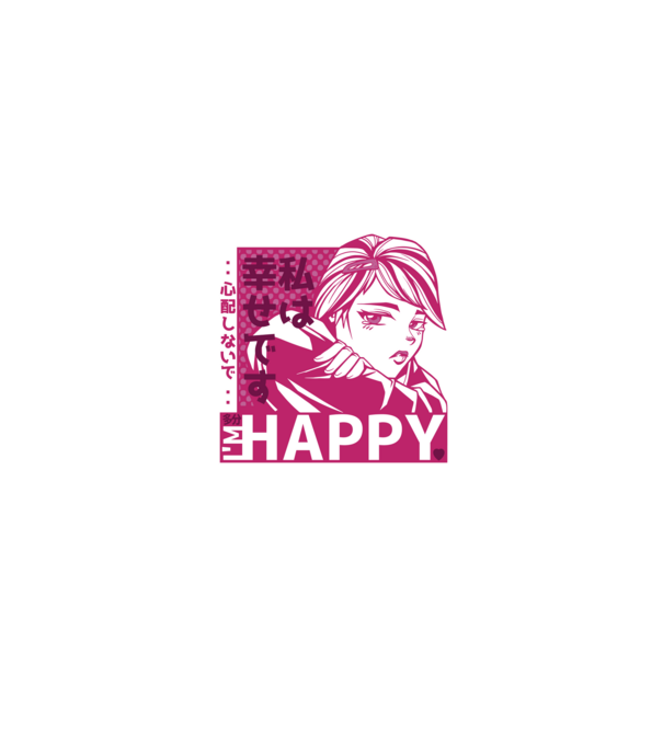 I'm happy antiszociális Anime Lány minta fekete pólón