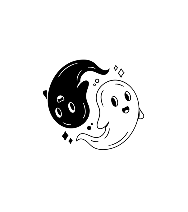 Ying Yang Szellemek Halloween minta fehér pólón