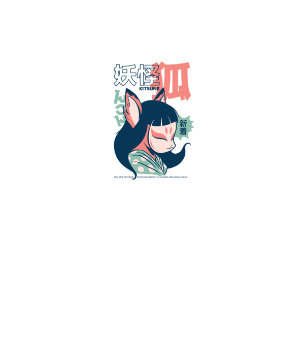 Kitsune Yokai Anime minta fehér pólón