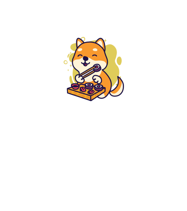 Shiba inu Sushival minta fehér pólón
