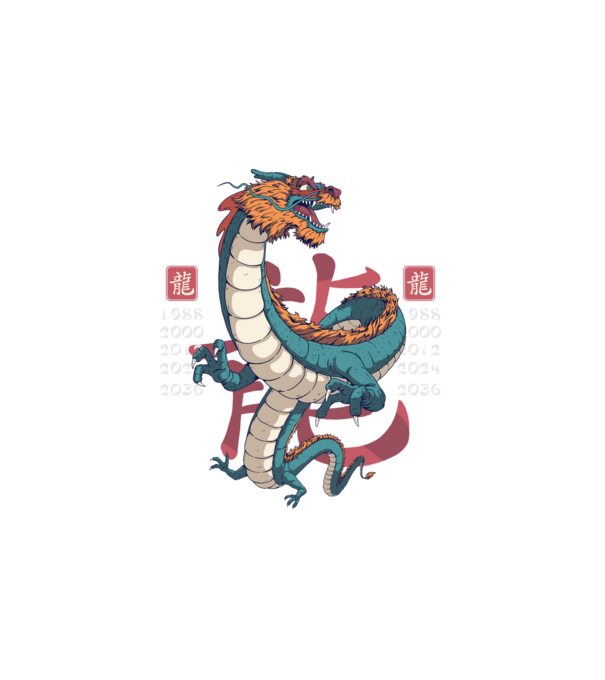 Chenise Zodiac Dragon minta fehér pólón