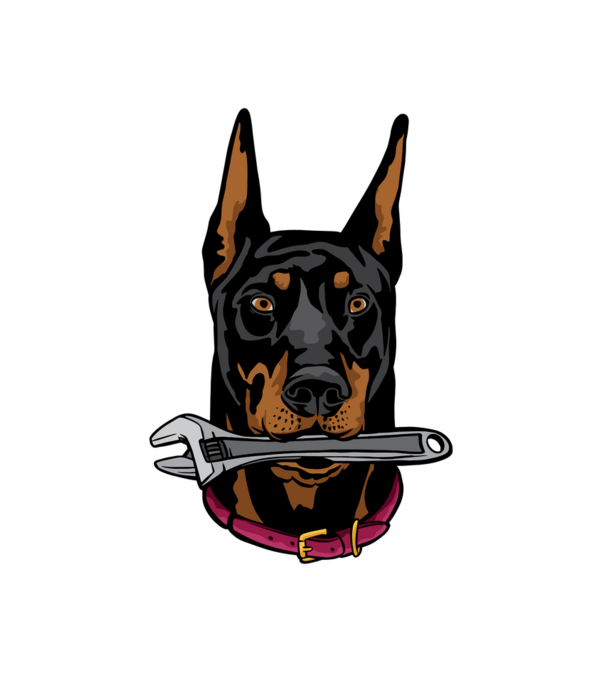 Szerelő doberman minta fehér pólón