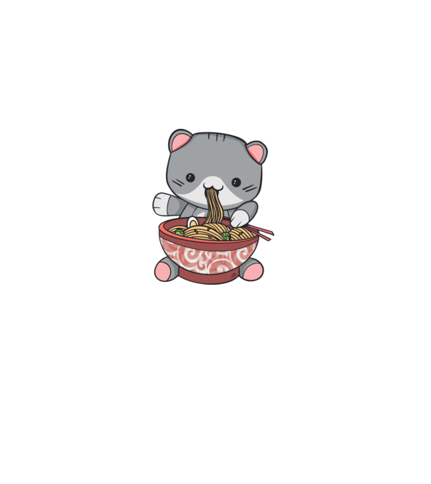 Kawaii Cica Ramen minta szürke pólón