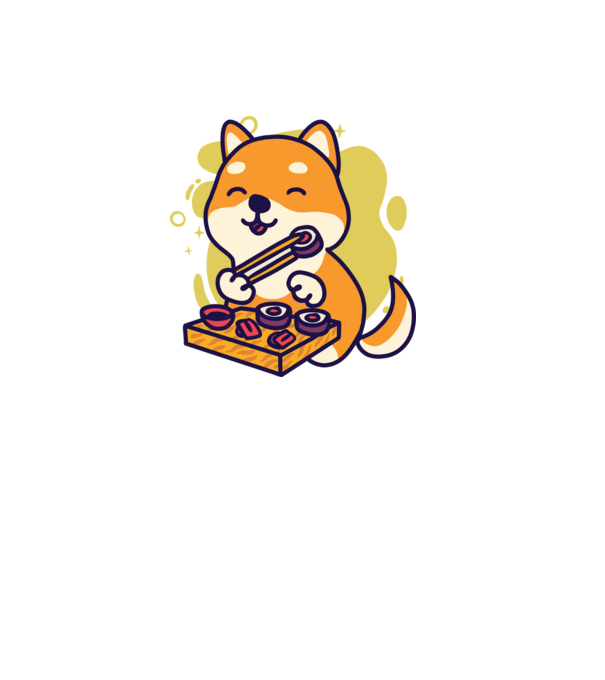 Shiba inu Sushival minta fehér pólón