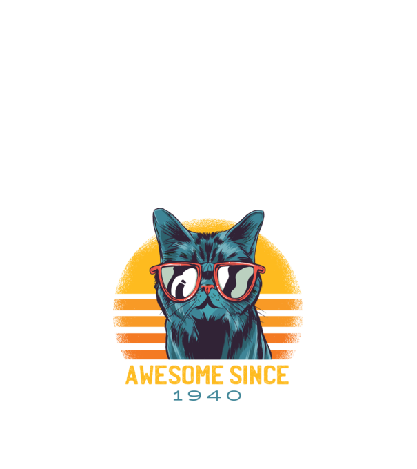 Awesome since 1940 Cat Cicás póló minta fekete pólón