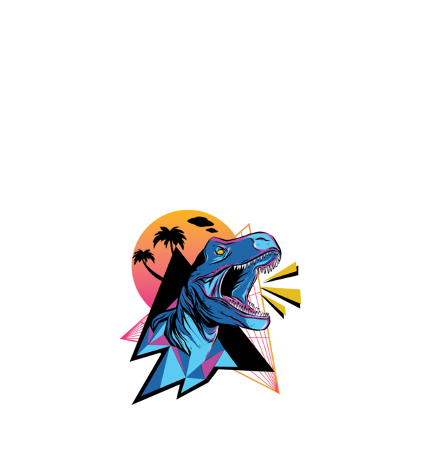 Neon Dinoszaurusz Retro póló minta fekete pólón