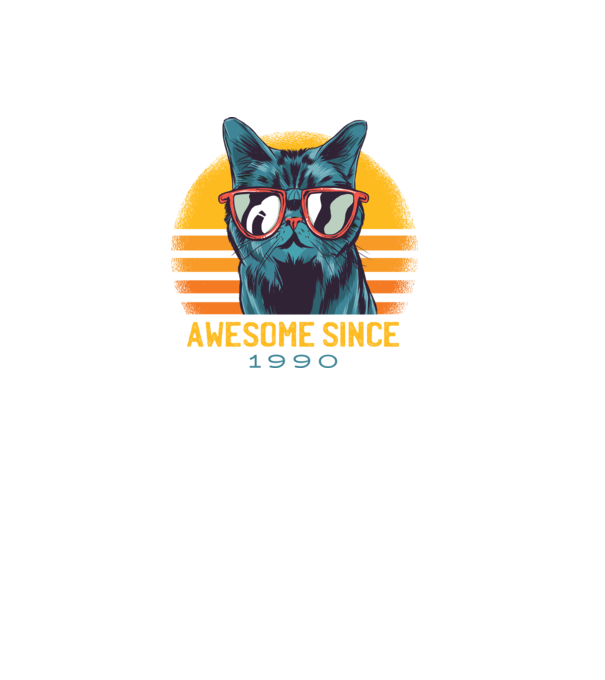 Awesome since 1990 Cat Cicás póló minta fekete pólón