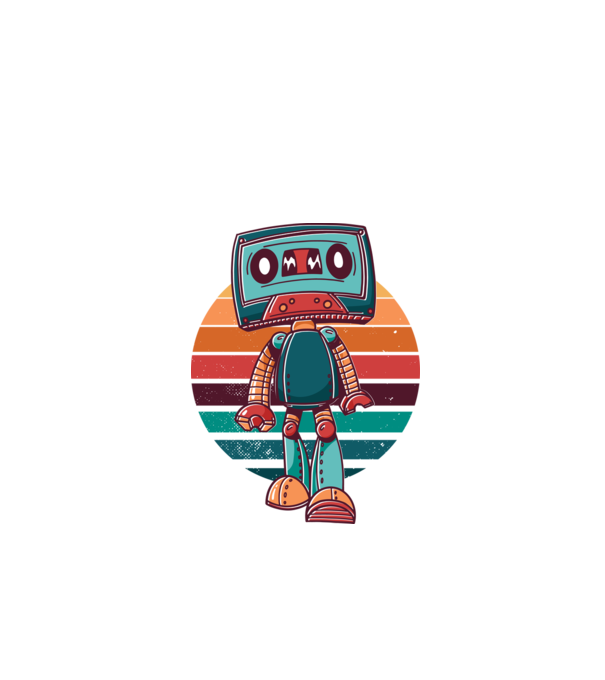 Retro Kazetta Robot minta fehér pólón