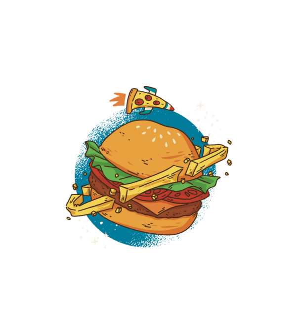 Hamburger bolygó minta fehér pólón