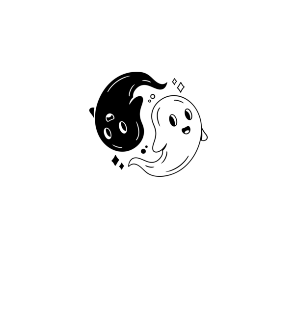 Ying Yang Szellemek Halloween minta szürke pólón