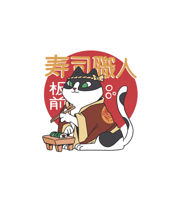 Sushi Séf Cica minta fehér pólón