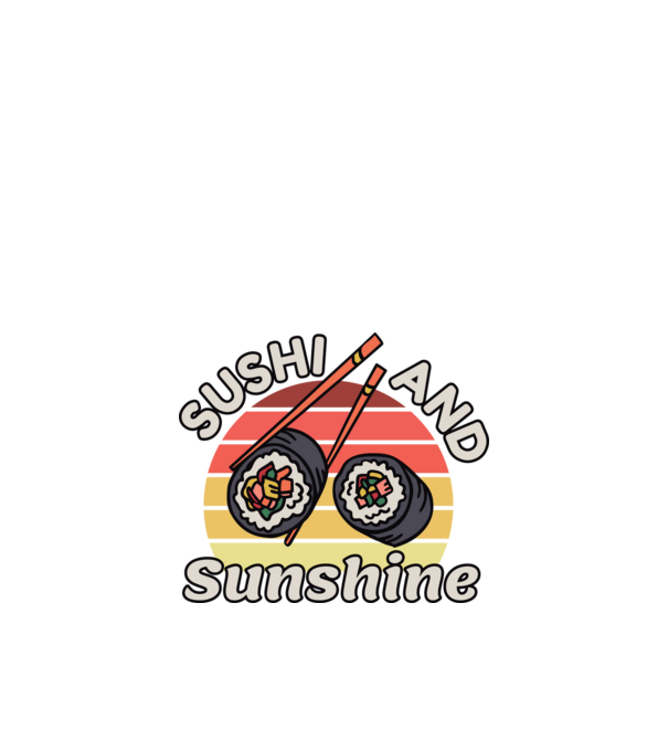 Sushi és napsütés minta fekete pólón