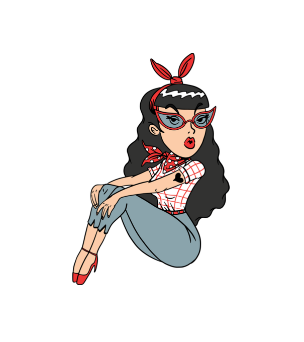 Rockabilly lány minta fehér pólón