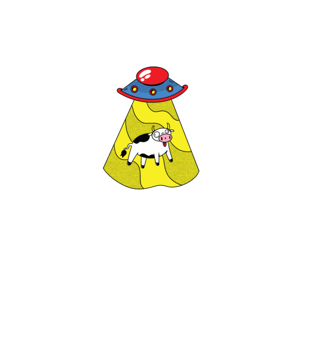 Ufo és tehén minta fekete pólón
