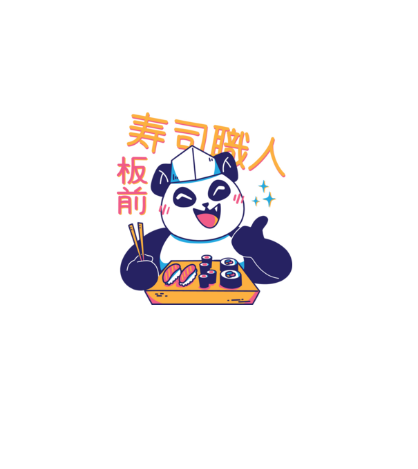 Panda Sushi Séf minta szürke pólón