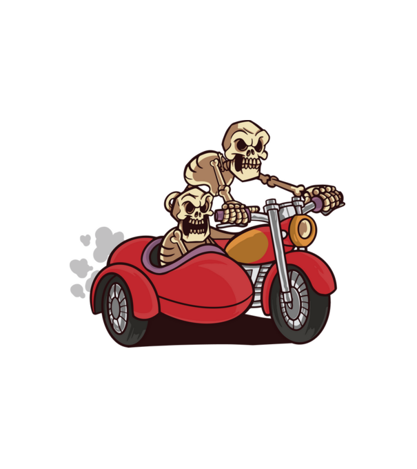 Motoros csontvázak minta fehér pólón