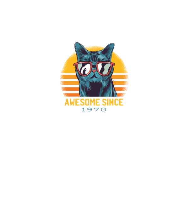 Awesome since 1970 Cat Cicás póló minta fekete pólón