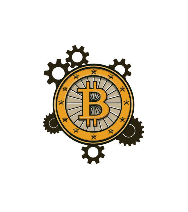 Bitcoin mechanika minta fehér pólón