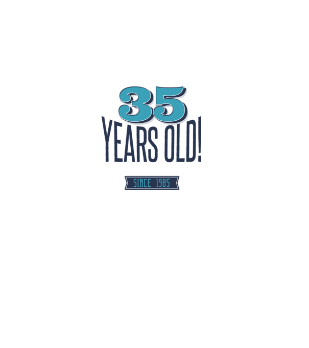 35 years old awesome since 1985 minta szürke pólón
