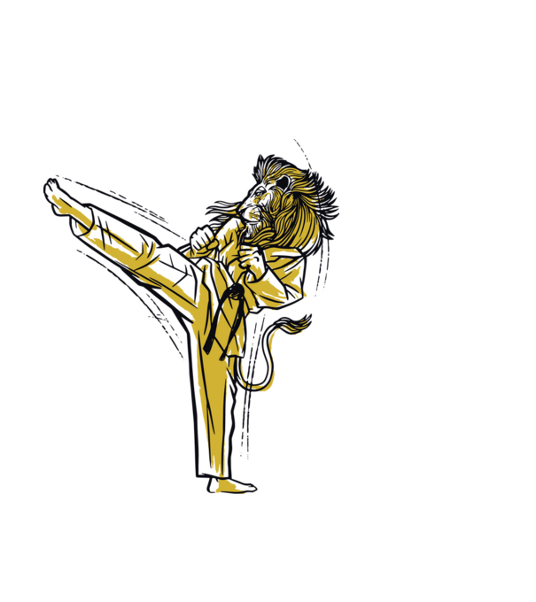 Karate oroszlán minta fehér pólón