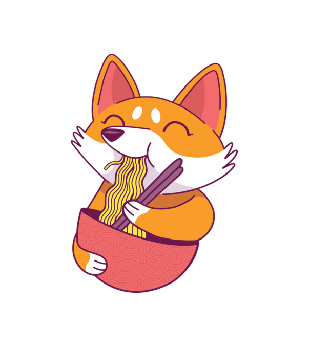 Corgi ramennel minta fehér pólón