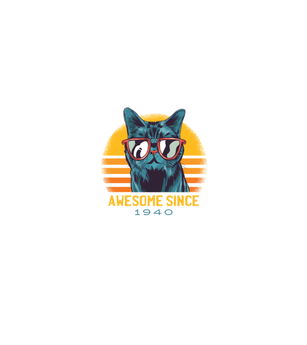 Awesome since 1940 Cat Cicás póló minta fekete pólón