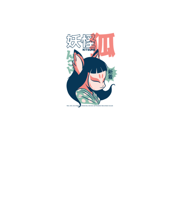 Kitsune Yokai Anime minta fehér pólón
