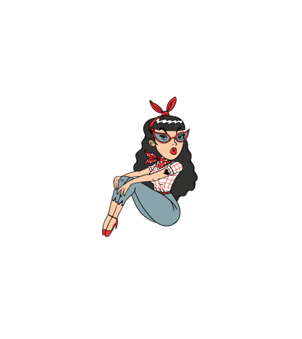 Rockabilly lány minta fehér pólón