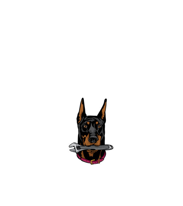 Szerelő doberman minta fehér pólón