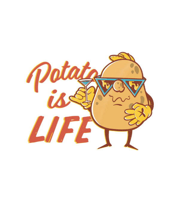 Potato Is Life minta fehér pólón