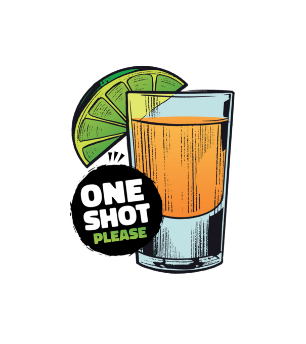 Tequila shot minta fehér pólón