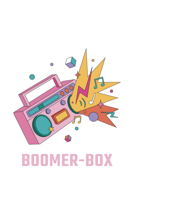 Boomer Box Magnó Retró minta fekete pólón