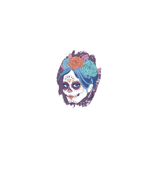 Dia de Los Muertos - Koponya virágokkal minta sötétkék pólón