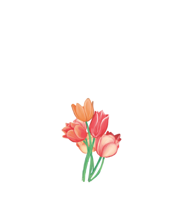 Festett tulipánok minta fehér pólón