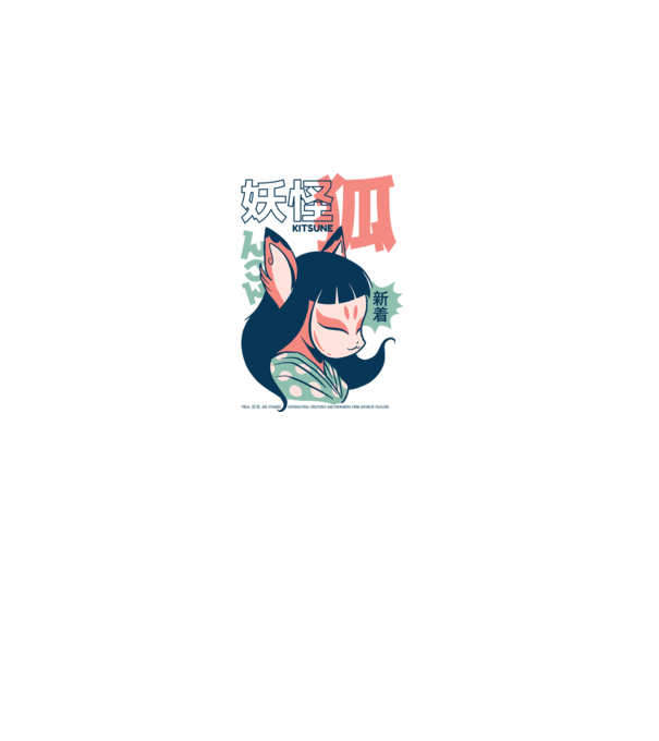 Kitsune Yokai Anime minta fehér pólón