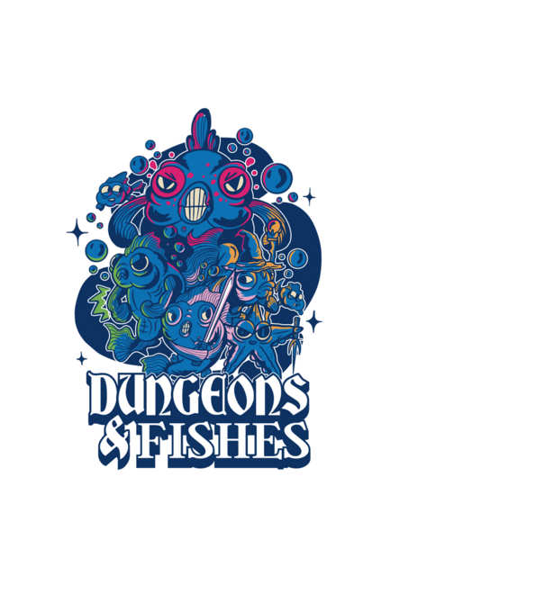 Dungeons And Fishes minta fekete pólón