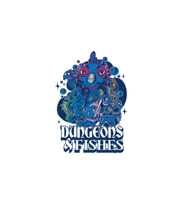 Dungeons And Fishes minta fehér pólón