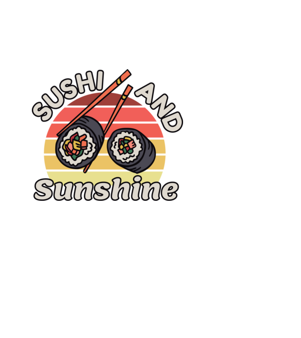 Sushi és napsütés minta fehér pólón