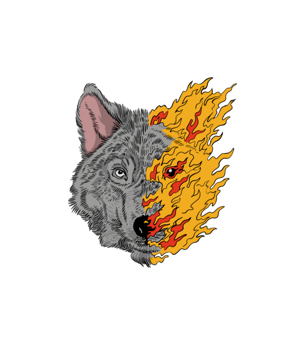 Fire Wolf Farkas minta fehér pólón