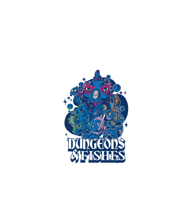 Dungeons And Fishes minta fekete pólón