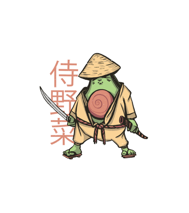 Samurai avokádó minta fehér pólón
