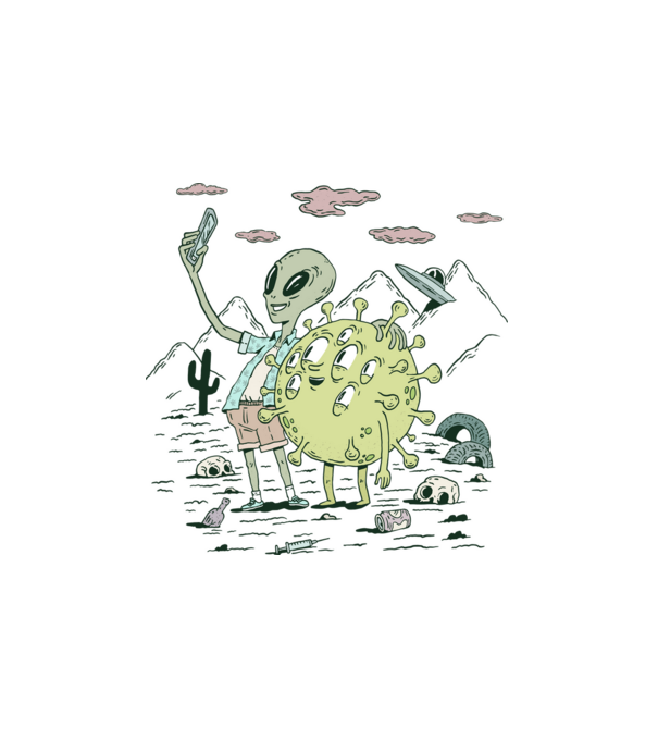 Postapocalyptic ufo minta fehér pólón