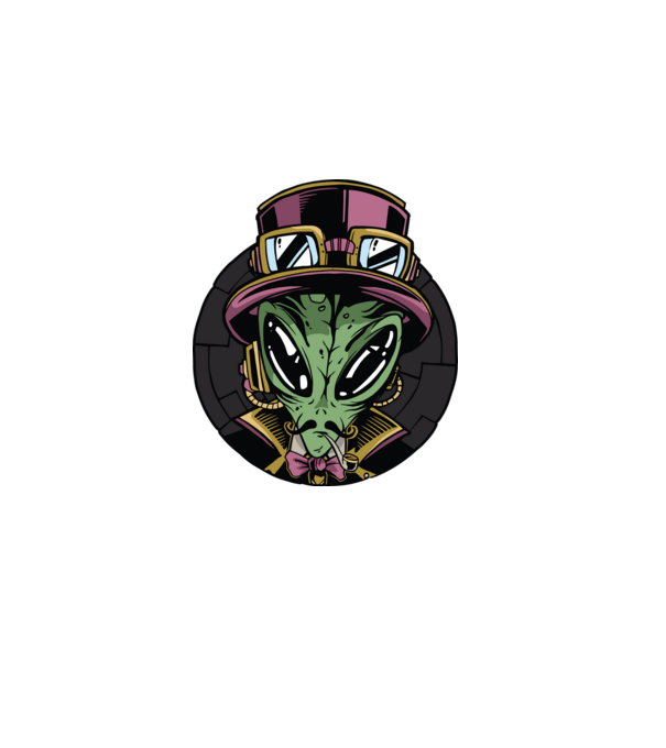 Steampunk földönkívüli minta fehér pólón