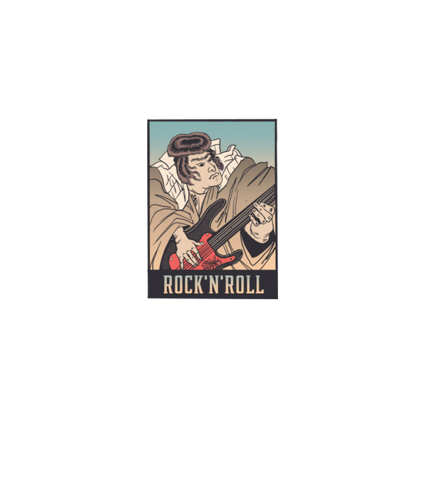 Rock and Roll Ukiyo minta fekete pólón