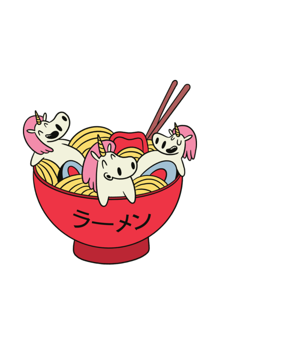 Unikornis Ramen minta fehér pólón